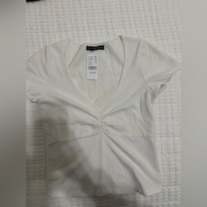 Brandy Melville Fitted Ruched Short Sleeve Tee